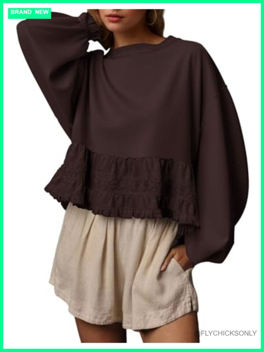 Crop Oversized Sweatshirt Lace Patchwork Puff Sleeve Babydoll Top